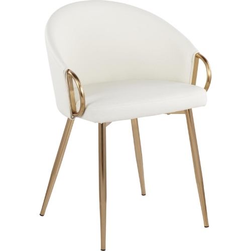 Claire Dining Chair in White Leatherette & Gold Metal